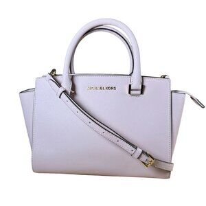Michael Kors Selma Medium Saffiano Leather Satchel in Pale Pink Gold Hardware
